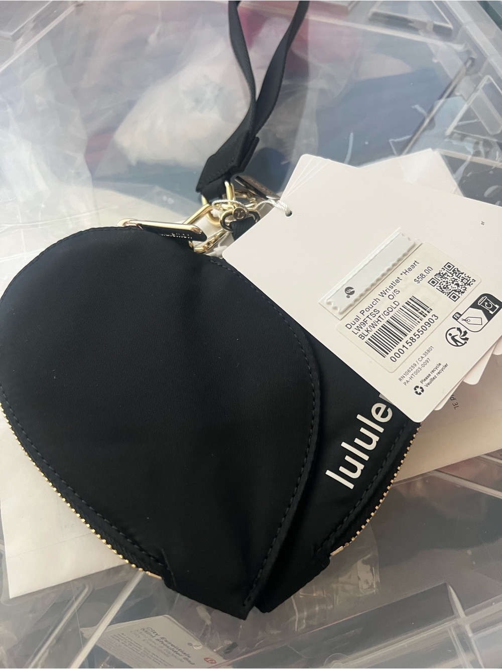 lululemon athletica Black Dual Pouch Wristlet heart